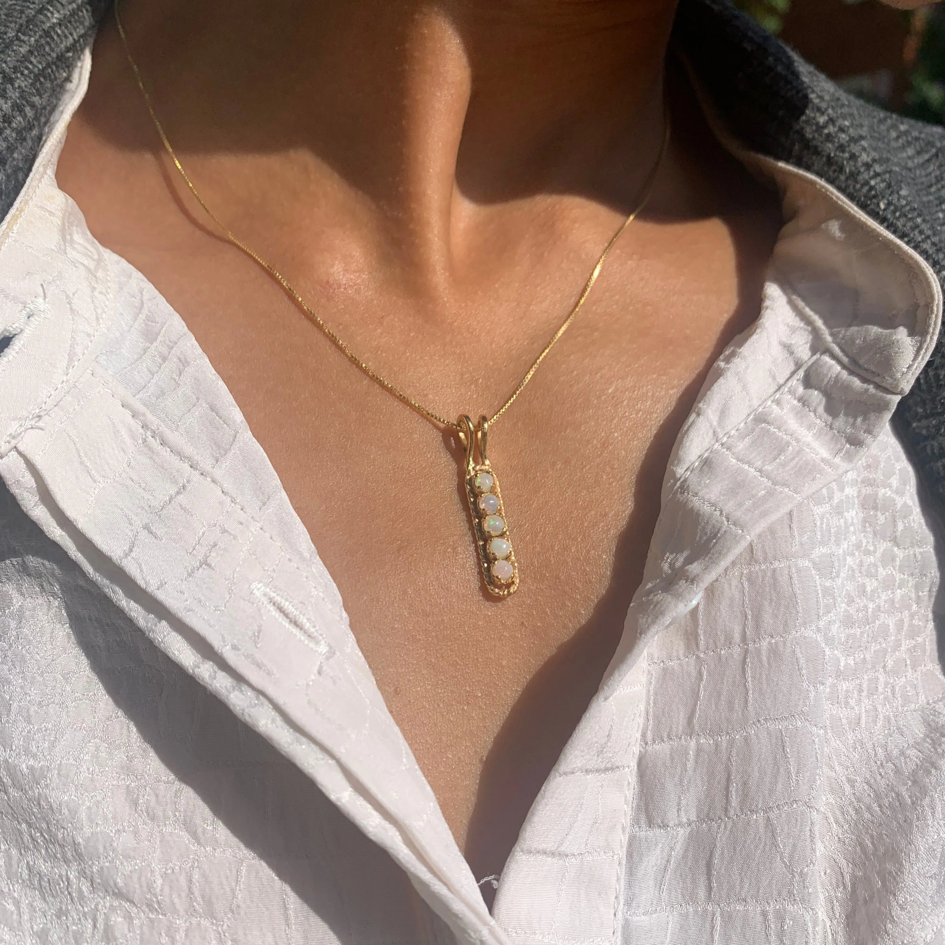 Gold Opal Pendant - Fire Opal Necklace - Vertical Opal Pendant