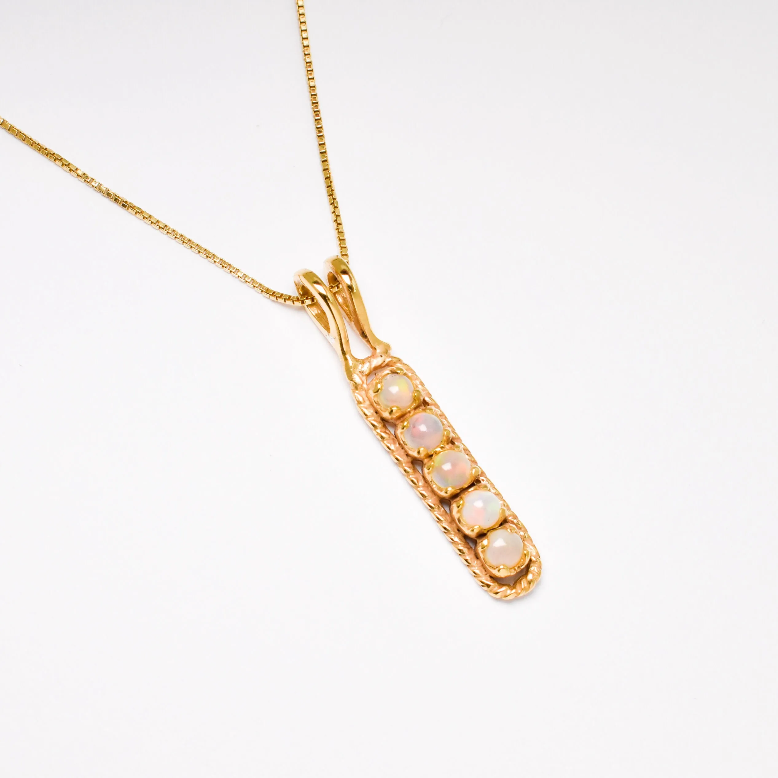 Gold Opal Pendant - Fire Opal Necklace - Vertical Opal Pendant