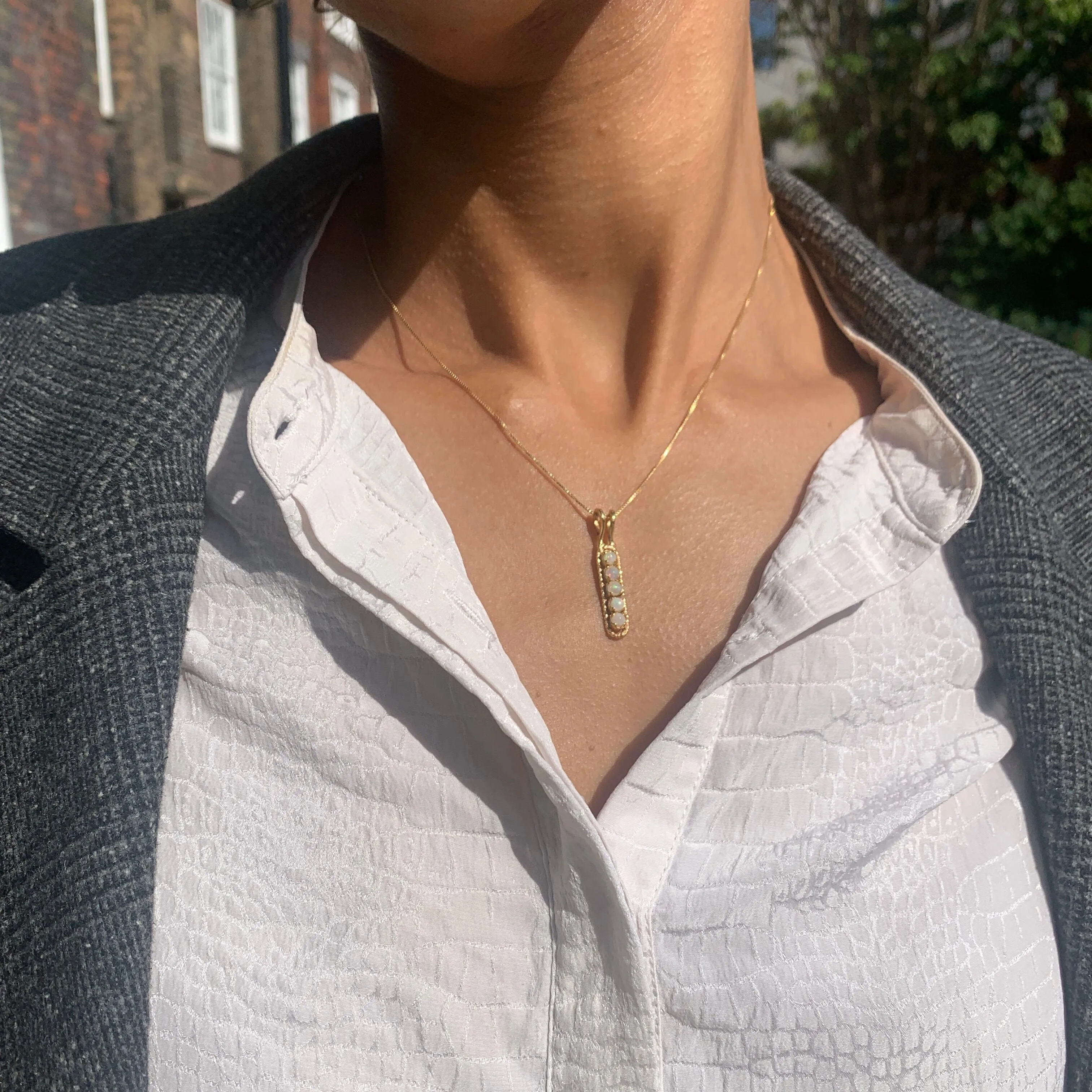 Gold Opal Pendant - Fire Opal Necklace - Vertical Opal Pendant
