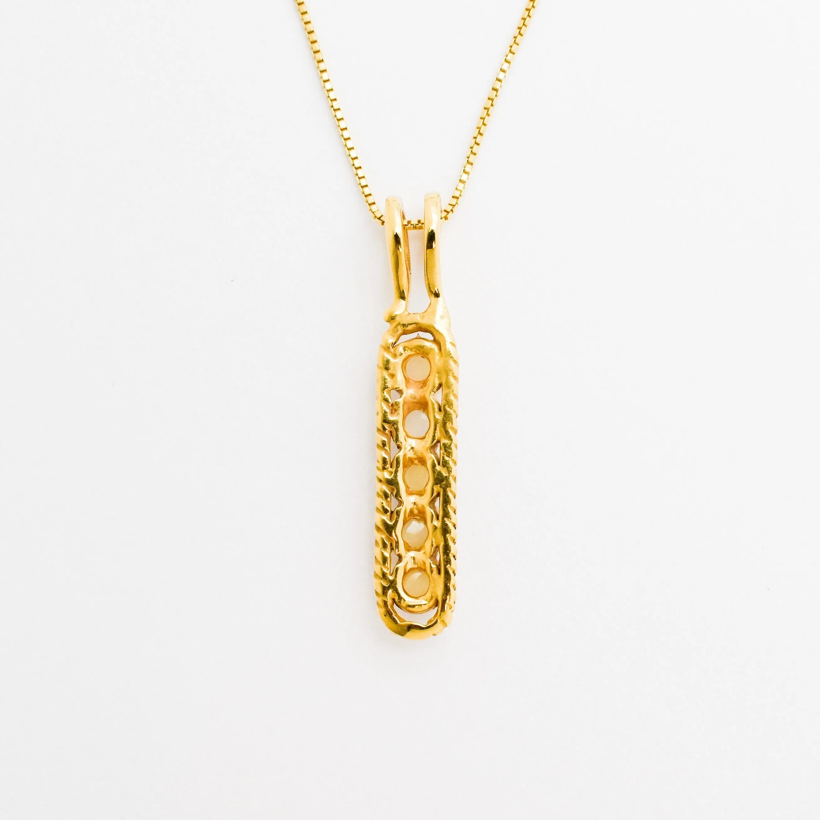 Gold Opal Pendant - Fire Opal Necklace - Vertical Opal Pendant