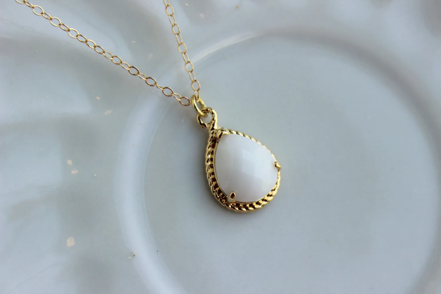 Gold White Opal Earring Necklace Set Cream Milk Jewelry Set - Wedding Jewelry Set Bridesmaid Jewelry Bridal Gift Personalized Note Card