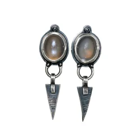 Gray Moonstone Post Earrings - Sterling Silver