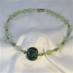 Green and Blue Swirls Lampwork Glass Bead & New Jade Set
