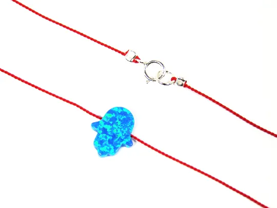Hamsa Hand Necklace lab-Created Opal Red String