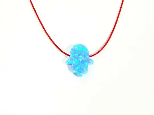 Hamsa Hand Necklace lab-Created Opal Red String
