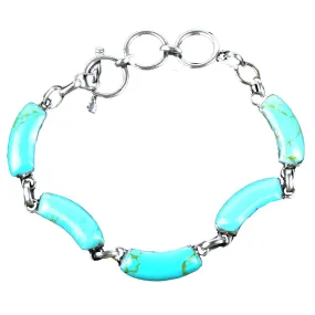 Handcrafted Mexican Alpaca Silver Turquoise Curve Bracelet Artisana