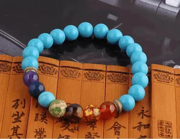 Handmade Black Lava Seven Chakra Healing Balance Beaded Bracelet