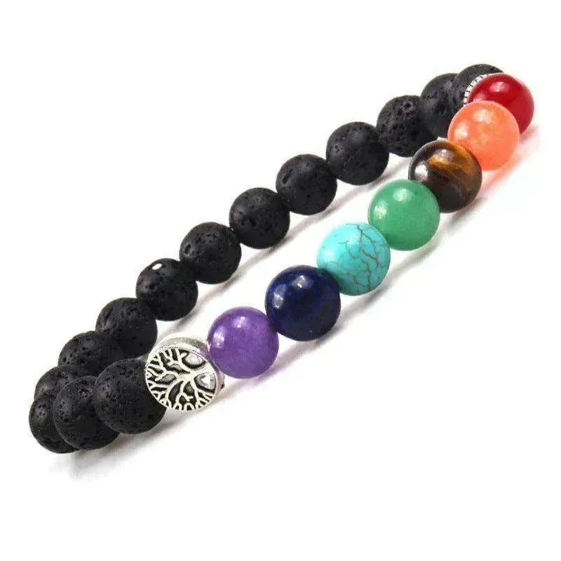 Handmade Black Lava Seven Chakra Healing Balance Beaded Bracelet
