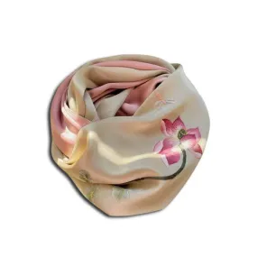Handmade Su Embroidery 16 Momme Silk Scarf Lotus 155x35cm