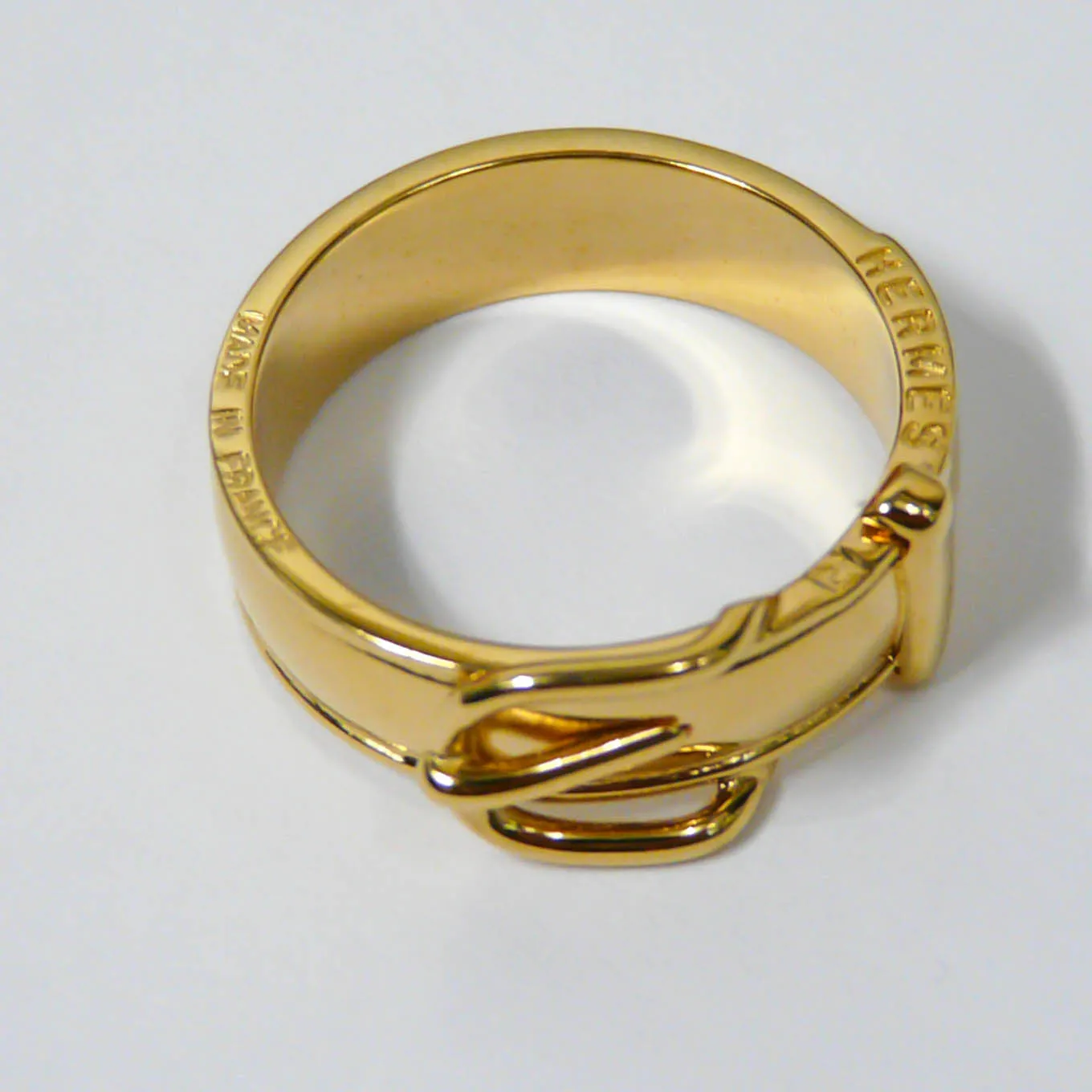 Hermes Belt Motif Gold Scarf Ring w/Box RARE