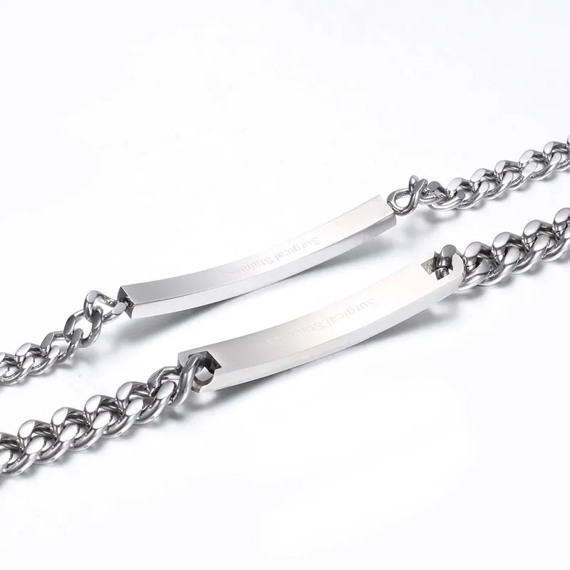 Hip Hop Style Rectangle Stitching Chain Titanium Steel Id Bracelet