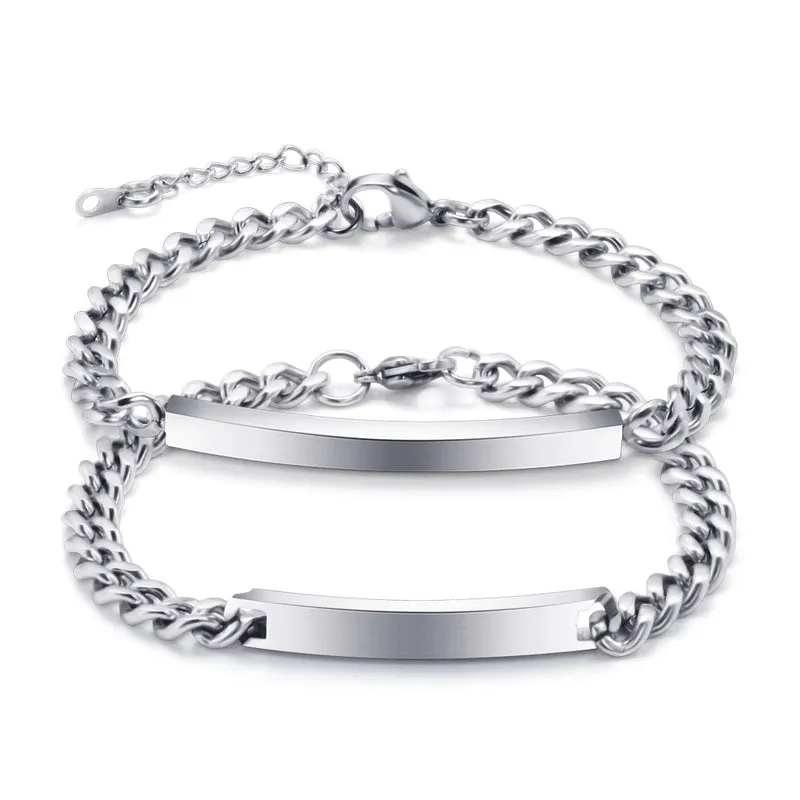 Hip Hop Style Rectangle Stitching Chain Titanium Steel Id Bracelet