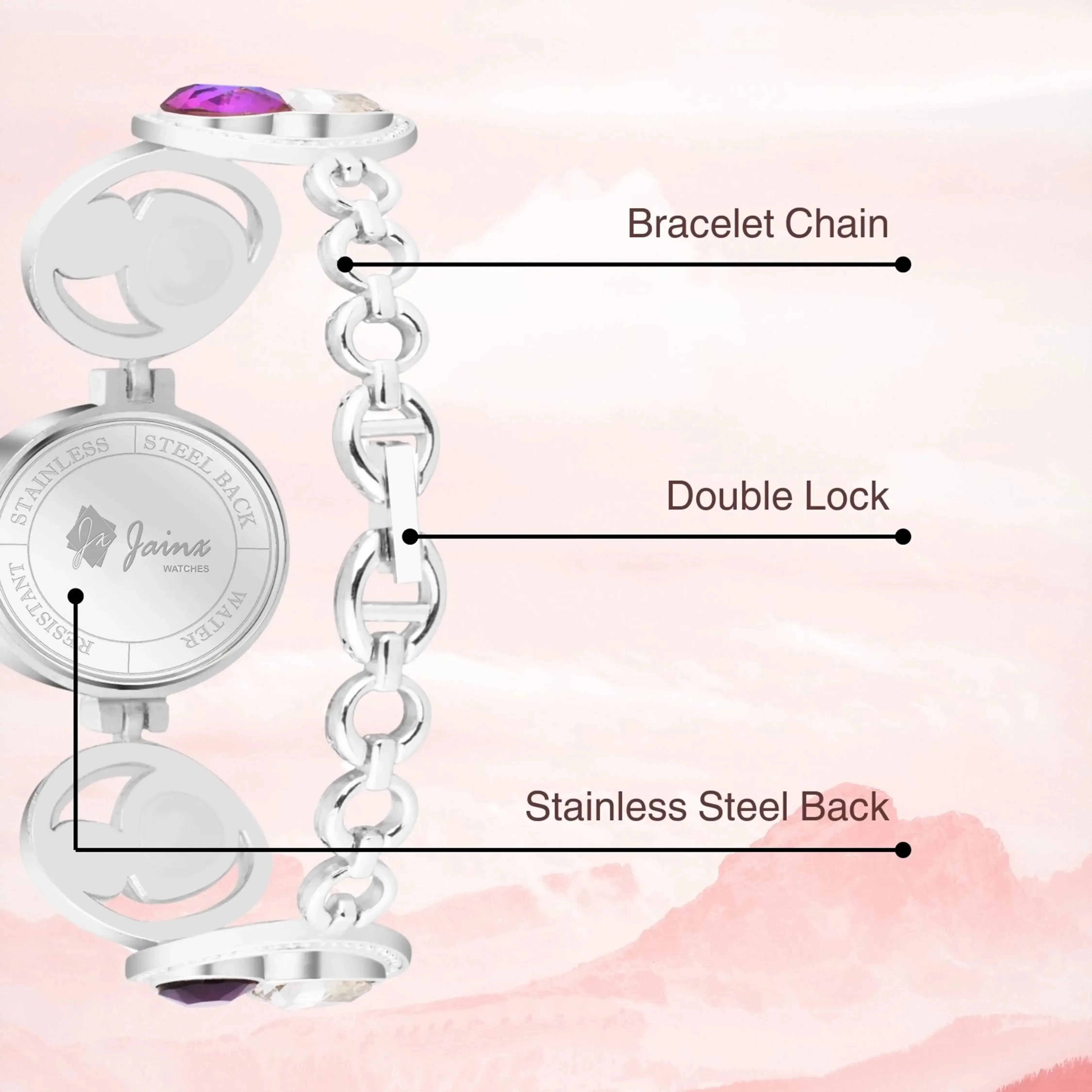 Jainx Mother Of Pearl Dial Bracelet Chain Analog Watch For Women - JW8563