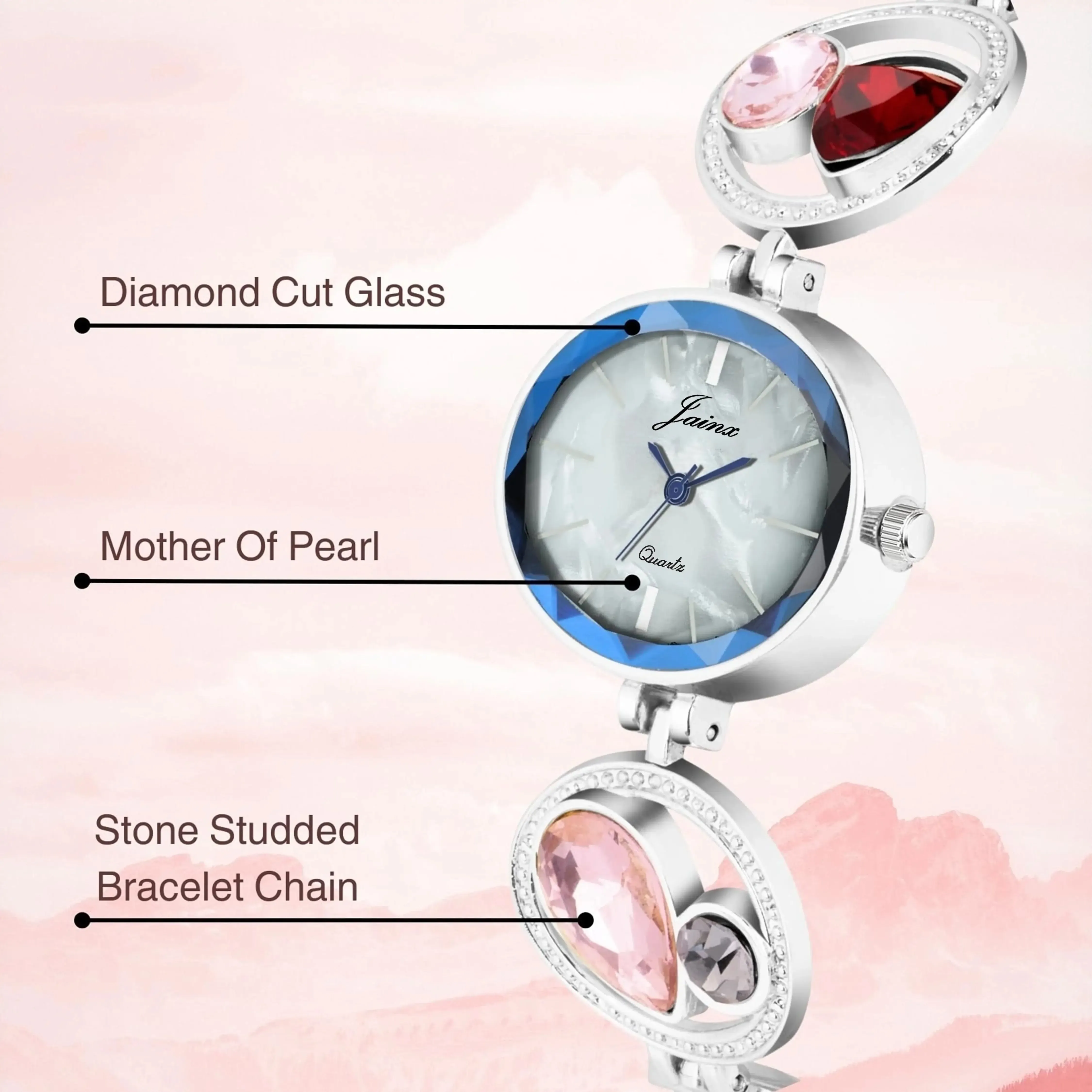 Jainx Mother Of Pearl Dial Bracelet Chain Analog Watch For Women - JW8563
