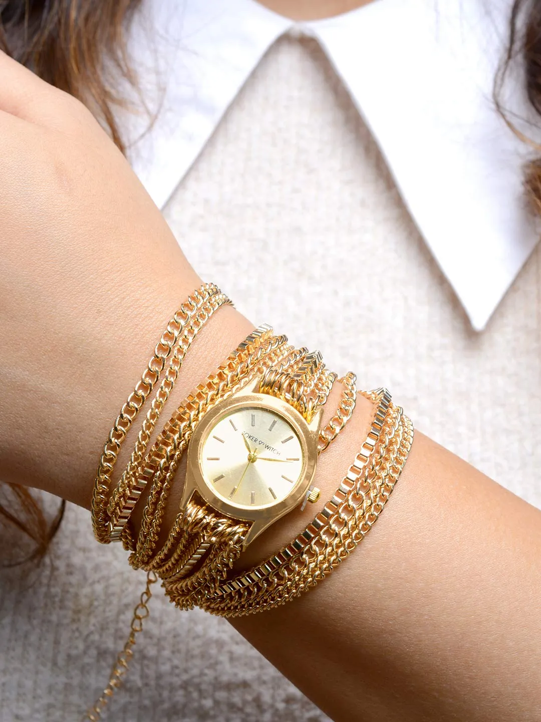 Joker & Witch Gold Chain Party Chic Analog Gold Dial Women's Watch (Amwww88)