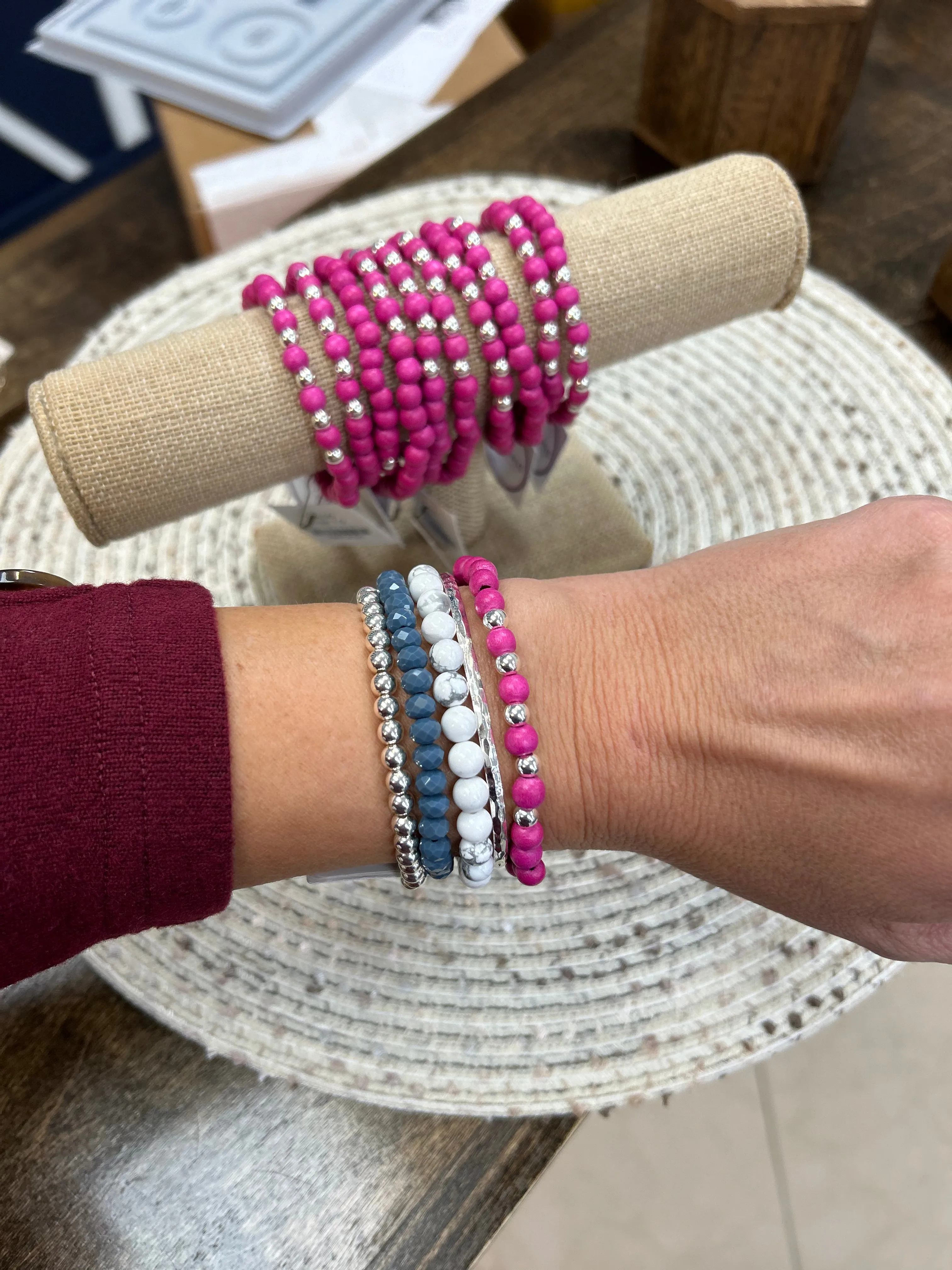 Kenley Sterling Silver Pink Twilight Wood 6mm Bracelet