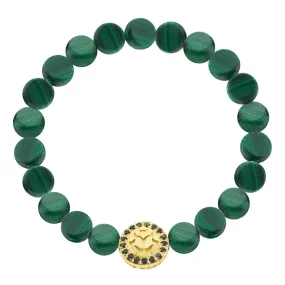 Large Scarab Disk with Black Diamonds on a Medium Malachite Beaded Bracelet