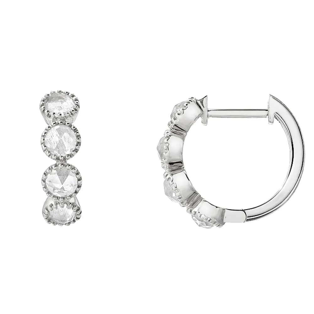 Linea Bezel Set Rainbow Moonstone Huggies