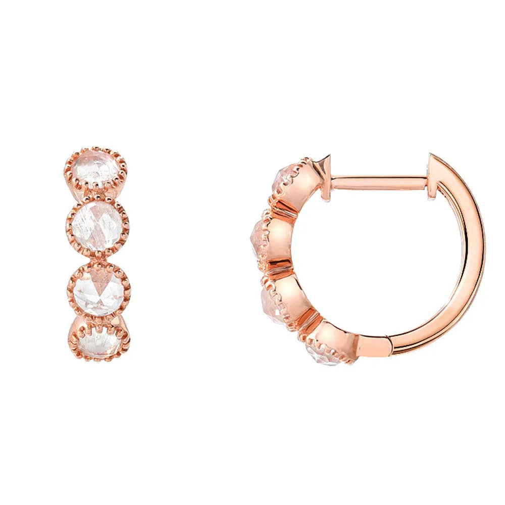 Linea Bezel Set Rainbow Moonstone Huggies