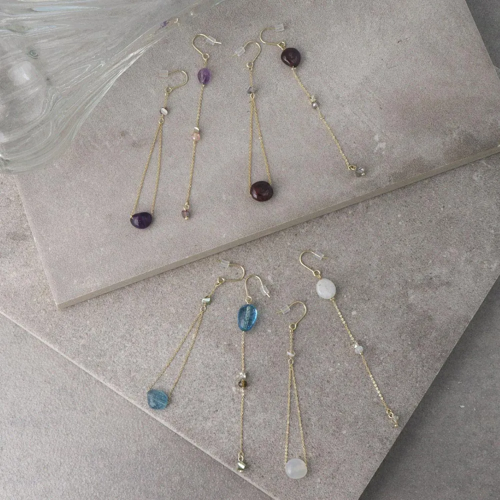 Long Drop Gemmed Earrings