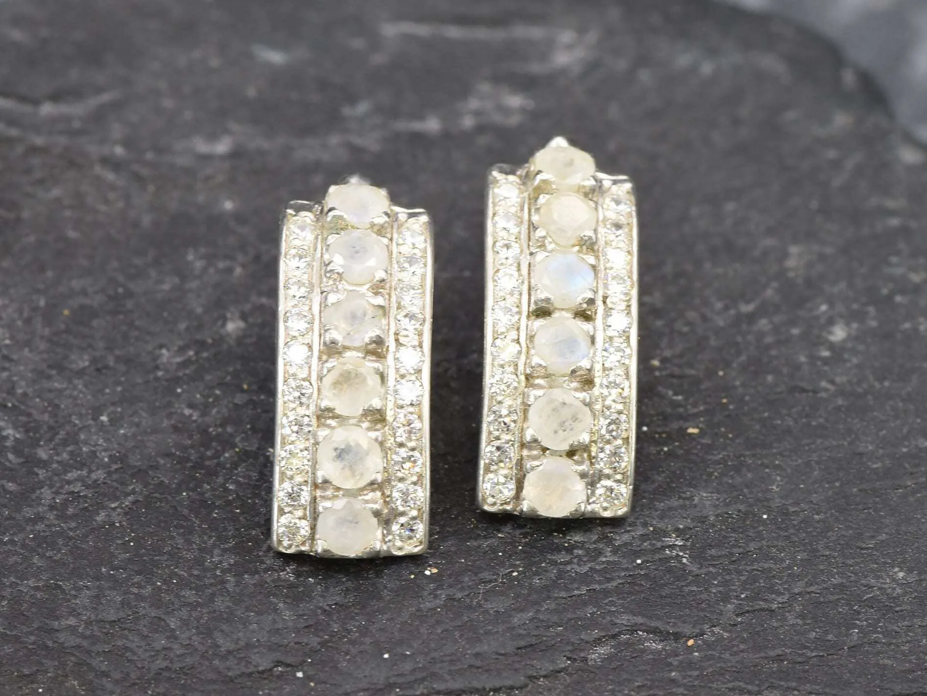 Long Moonstone Earrings - Natural Moonstone Earrings - Vintage Bar Earrings