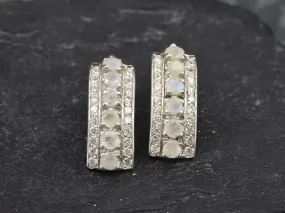 Long Moonstone Earrings - Natural Moonstone Earrings - Vintage Bar Earrings