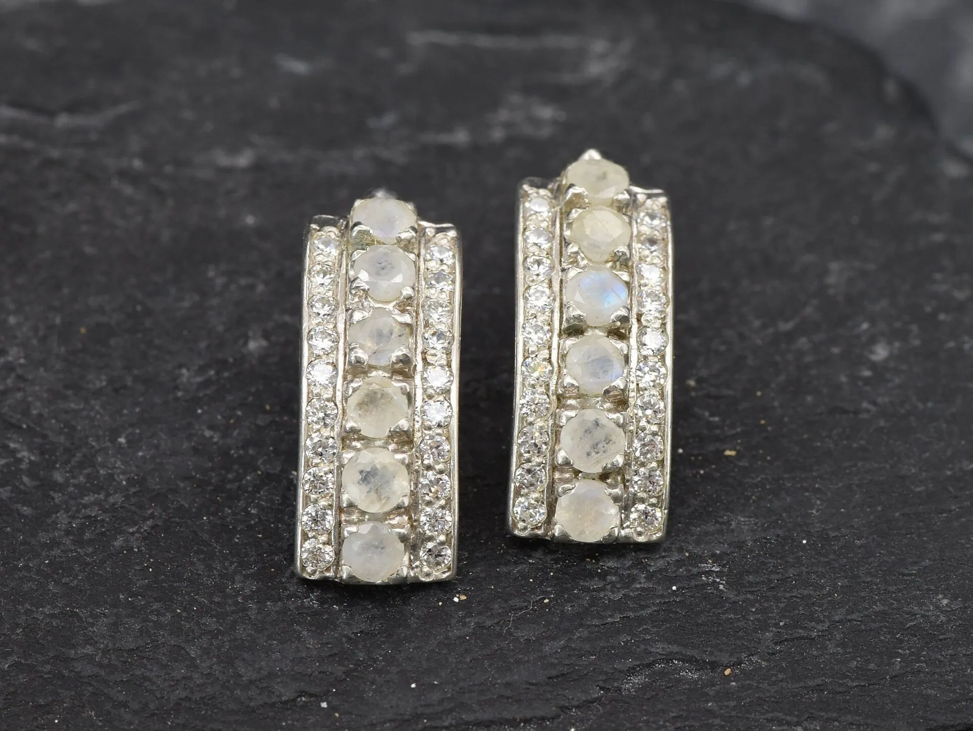 Long Moonstone Earrings - Natural Moonstone Earrings - Vintage Bar Earrings