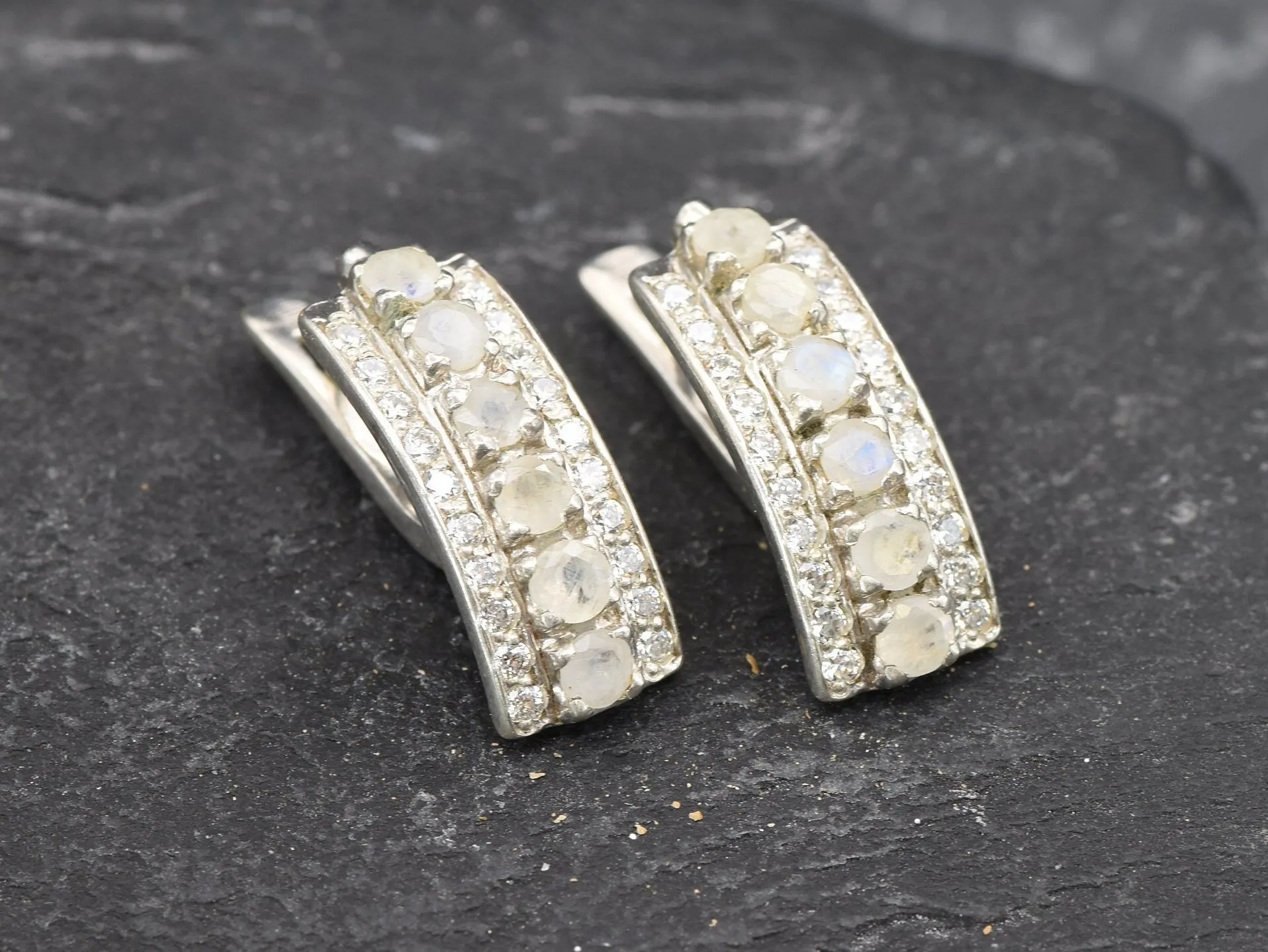 Long Moonstone Earrings - Natural Moonstone Earrings - Vintage Bar Earrings
