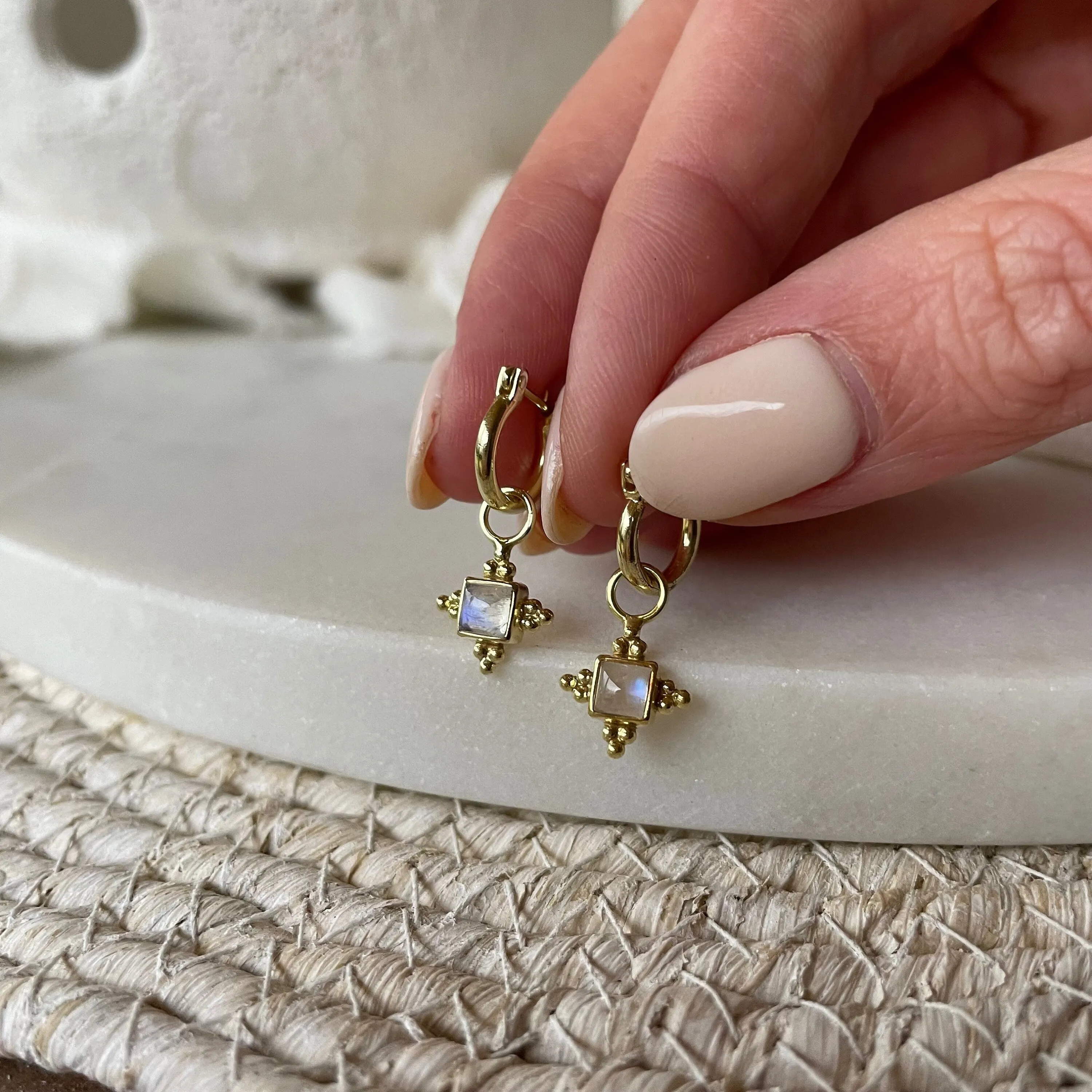 Mahla  Gold Rainbow Moonstone Hoop Earrings