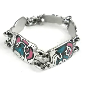 Mayan Glyph Colorful Link Bracelet in Alpaca Silver Artisana
