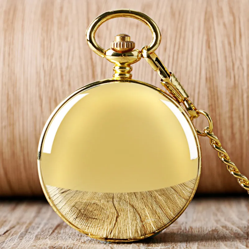 Mechanical Pocket Watch Full Gold Color Men Women Stylish Retro FOB Hand Wind Double Hunter