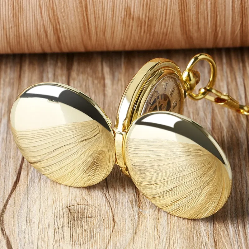 Mechanical Pocket Watch Full Gold Color Men Women Stylish Retro FOB Hand Wind Double Hunter