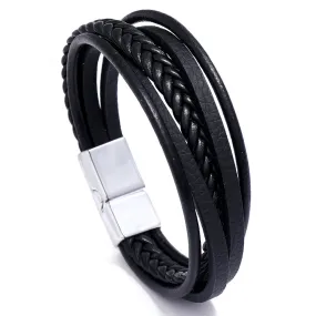 Men's Retro Multi-layer Leather Woven Bracelet With Magnetic Buckle
