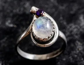 Moonstone Teardrop Ring - Two Stone Ring - Vintage Moonstone Ring