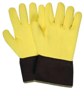 National Safety Apparel Jumbo 12" Yellow 22 Ounce Kevlar Terrybest Terry Cloth Reversed Wool Lined Heat Resistant Gloves With FR Brown Duck Cuff