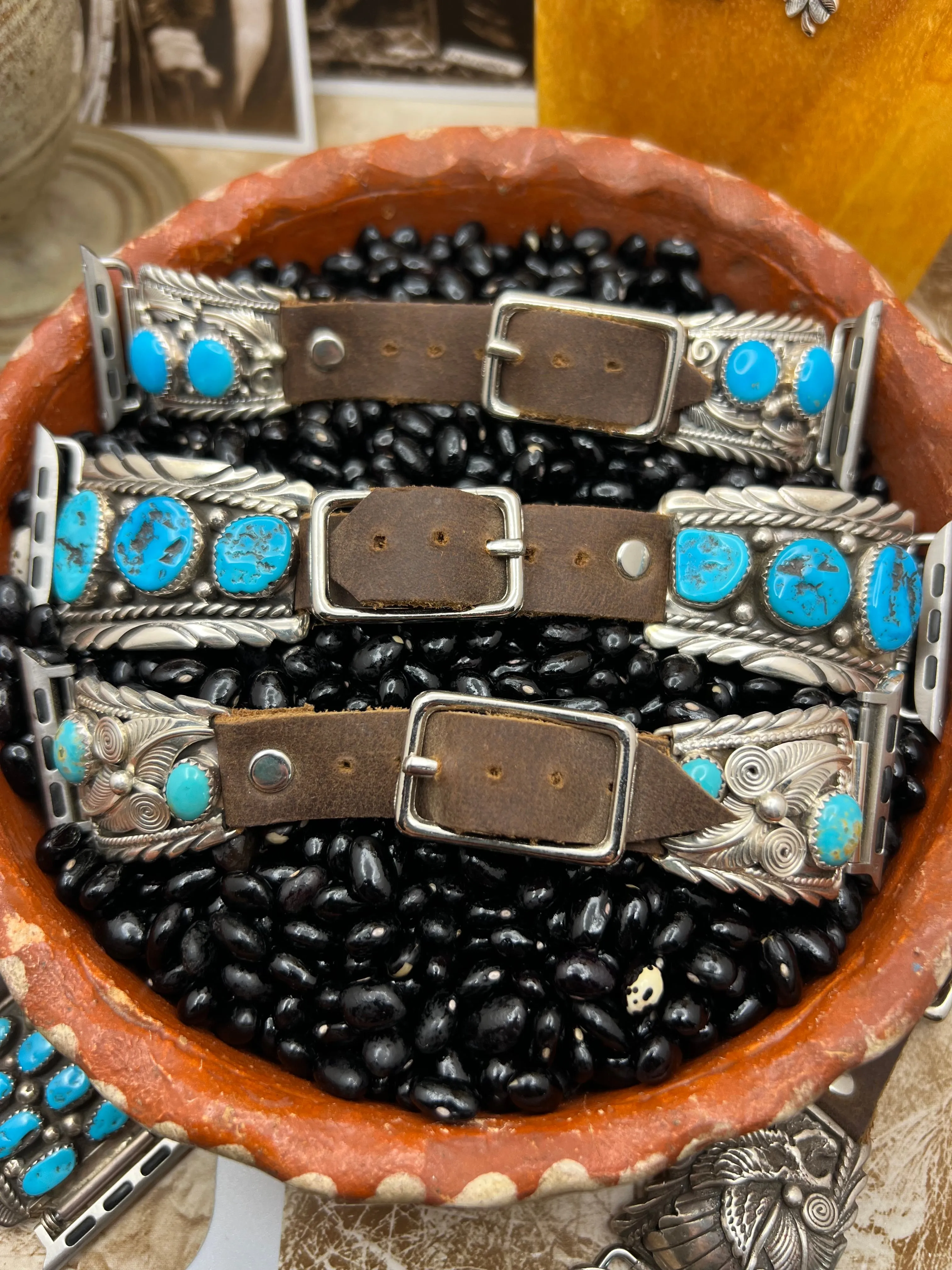 Native American Sterling Silver Watch Band with Turquoise J