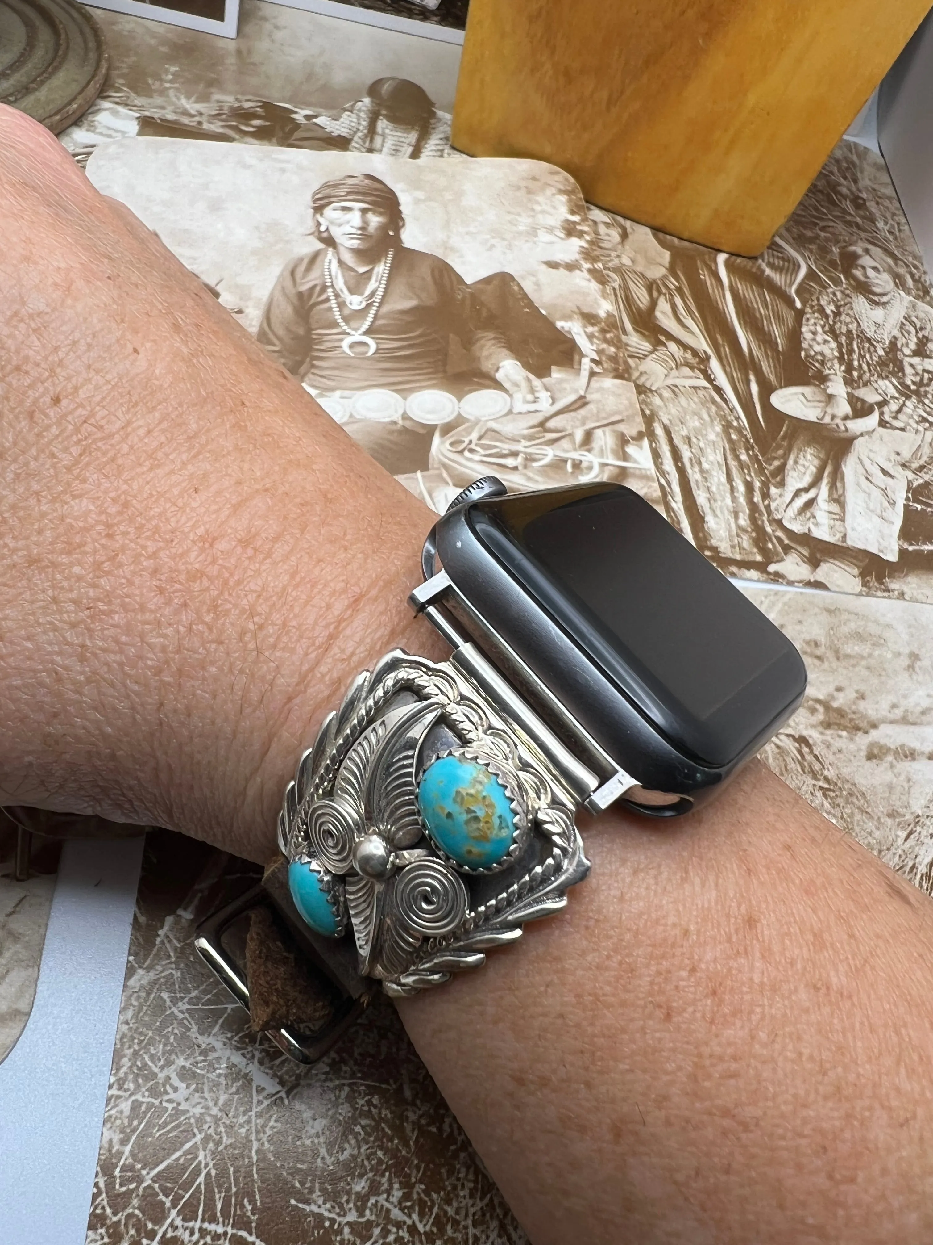 Native American Sterling Silver Watch Band with Turquoise J