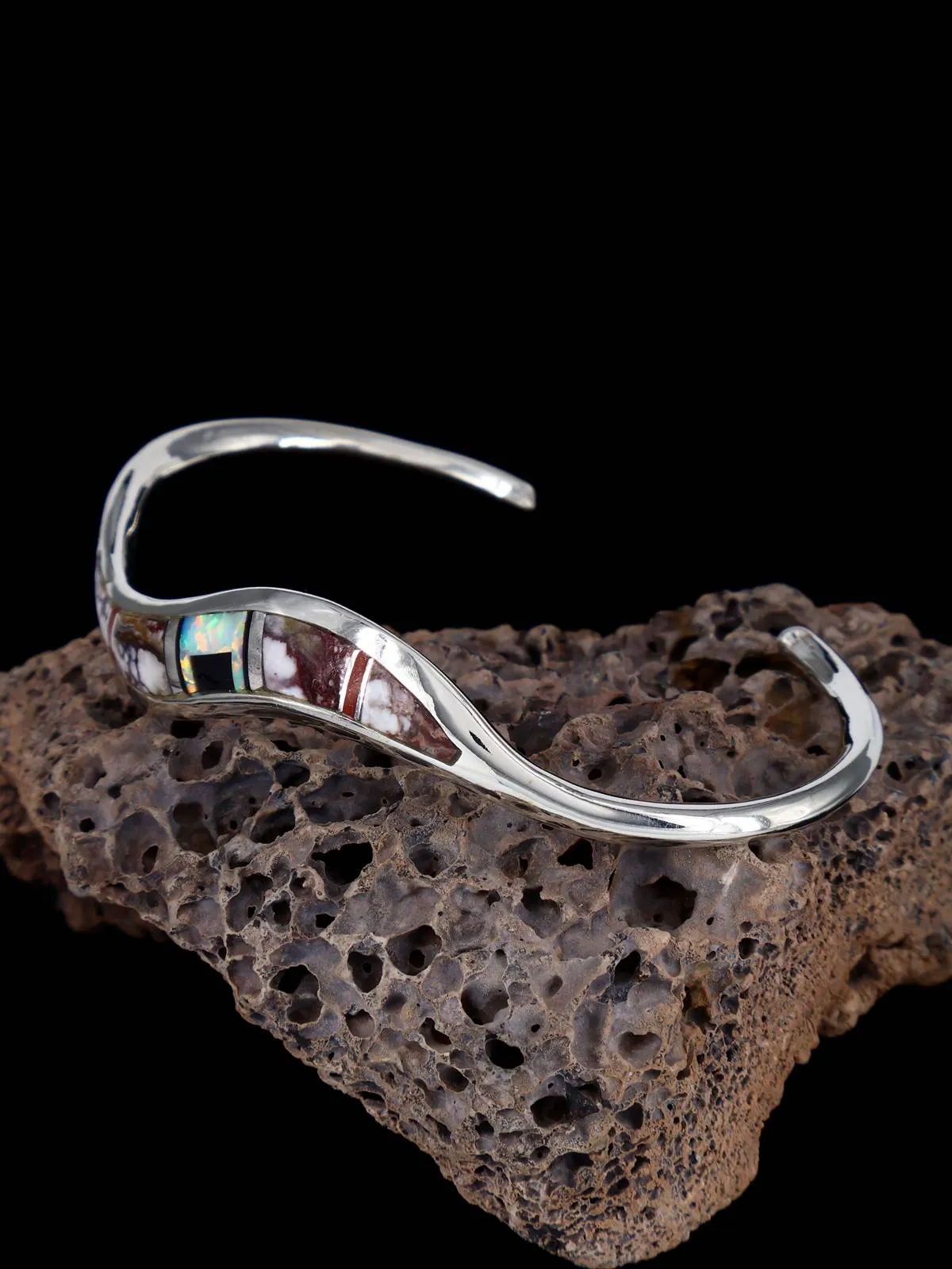 Native American Sterling Wild Horse Inlay Bracelet