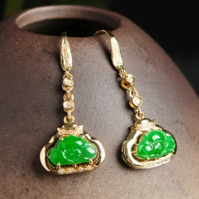 Natural Jade Earrings Jadeite Gold Lotus Earrings EG21