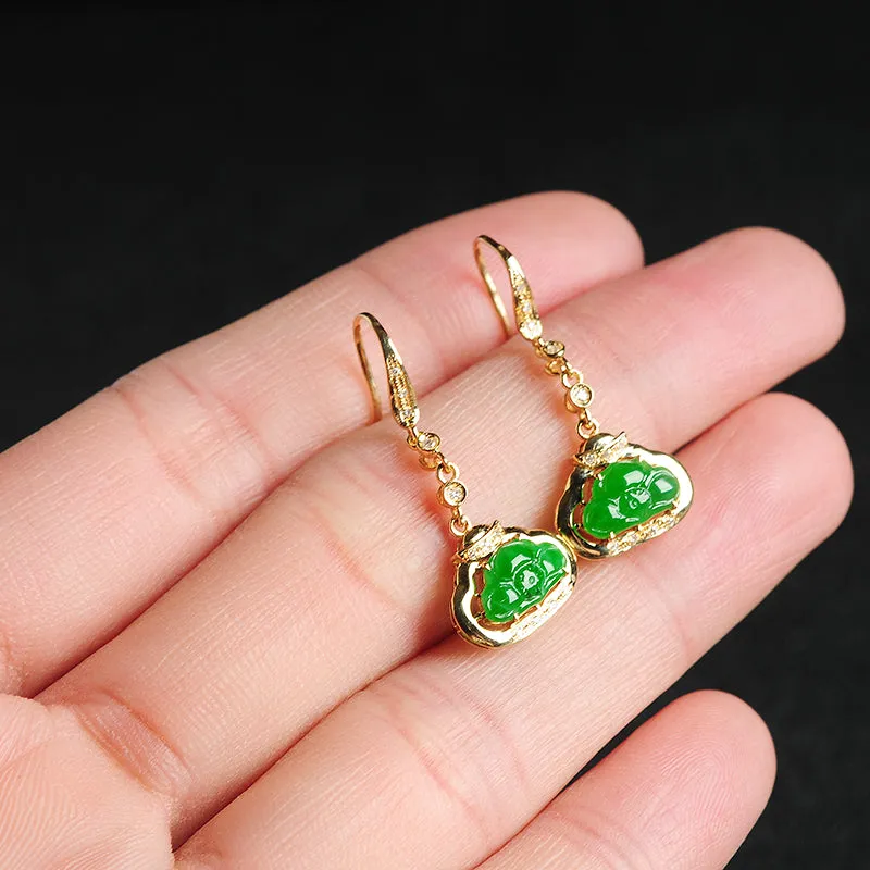 Natural Jade Earrings Jadeite Gold Lotus Earrings EG21