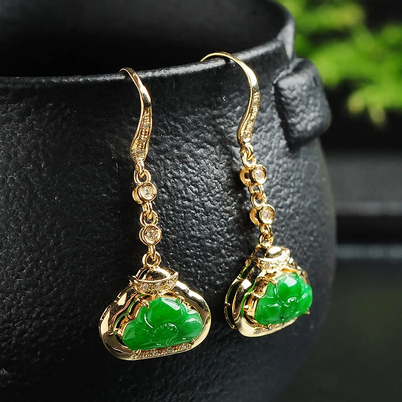 Natural Jade Earrings Jadeite Gold Lotus Earrings EG21