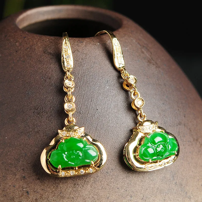 Natural Jade Earrings Jadeite Gold Lotus Earrings EG21