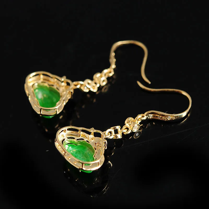 Natural Jade Earrings Jadeite Gold Lotus Earrings EG21