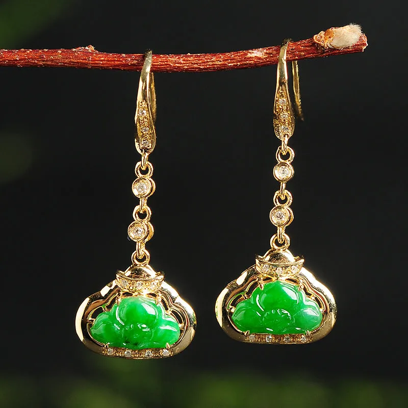 Natural Jade Earrings Jadeite Gold Lotus Earrings EG21