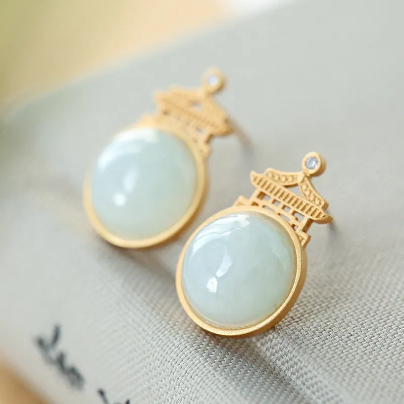 Natural Jade Earrings Jadeite Silver Earrings ZNE285