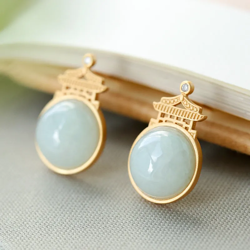Natural Jade Earrings Jadeite Silver Earrings ZNE285