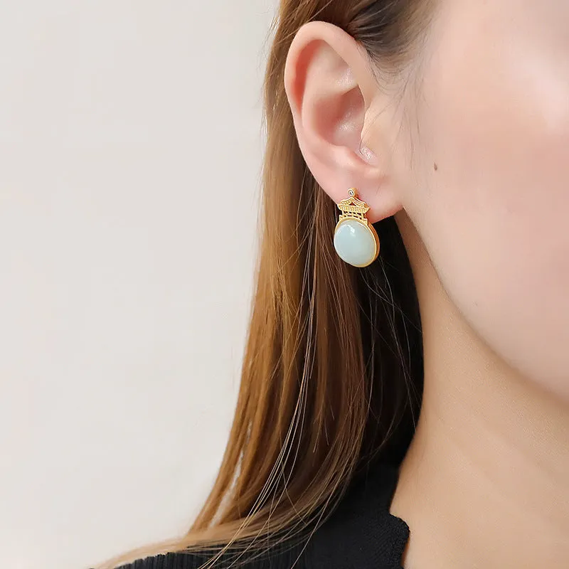 Natural Jade Earrings Jadeite Silver Earrings ZNE285