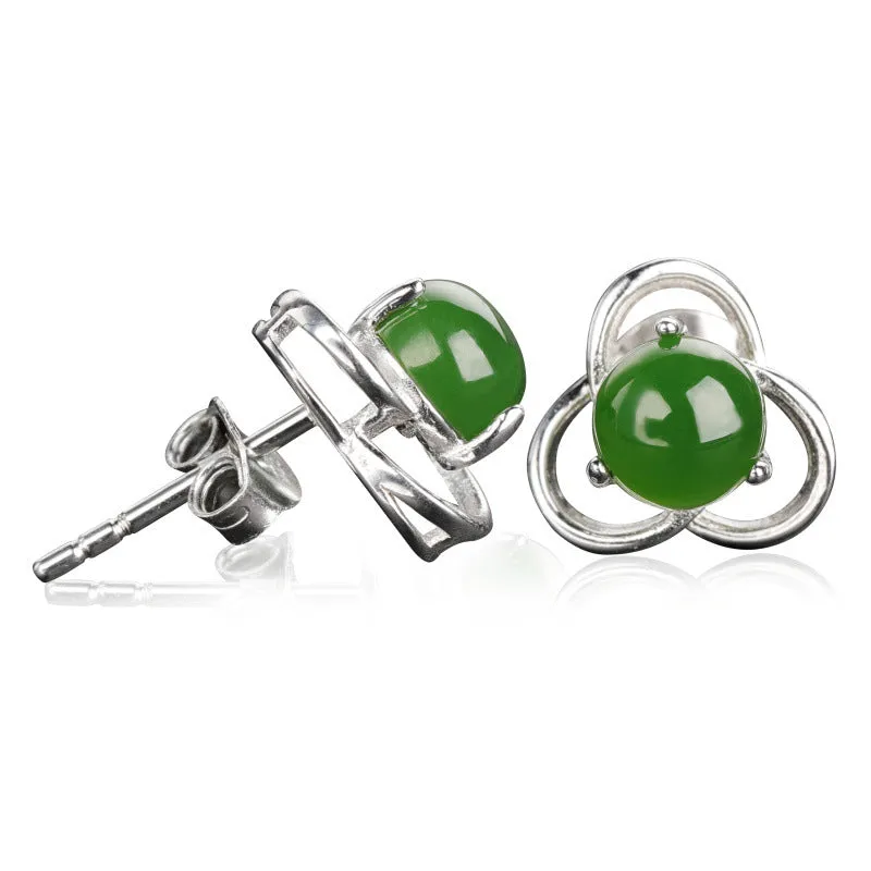 Natural Jade Earrings Nephrite Silver Earrings ZEG518