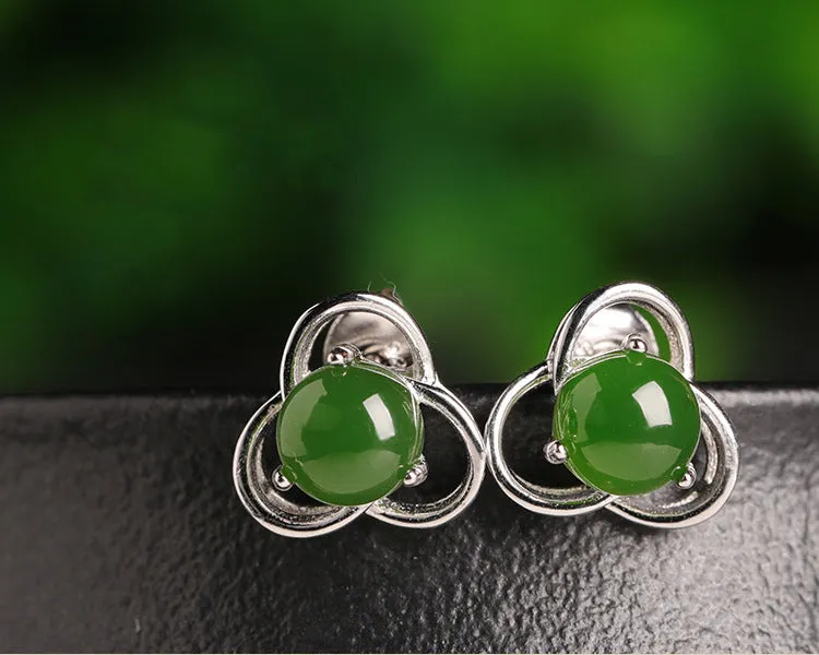 Natural Jade Earrings Nephrite Silver Earrings ZEG518