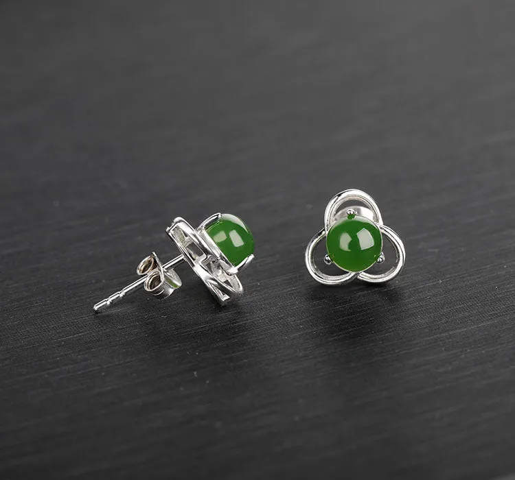 Natural Jade Earrings Nephrite Silver Earrings ZEG518